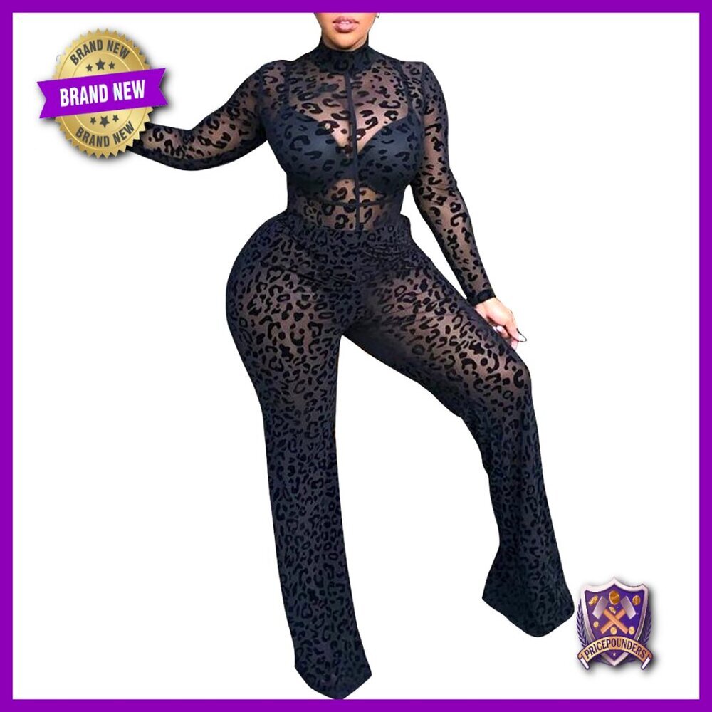 Plus Size Lace See Through Bodycon Jumpsuit Long Sleeve Romper Clubwear